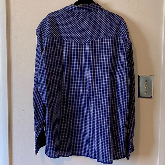 Wrangler Western Shirts XL Pearl Snap-button down Long-sleeve Shirt Blue Plaid - Picture 5 of 5